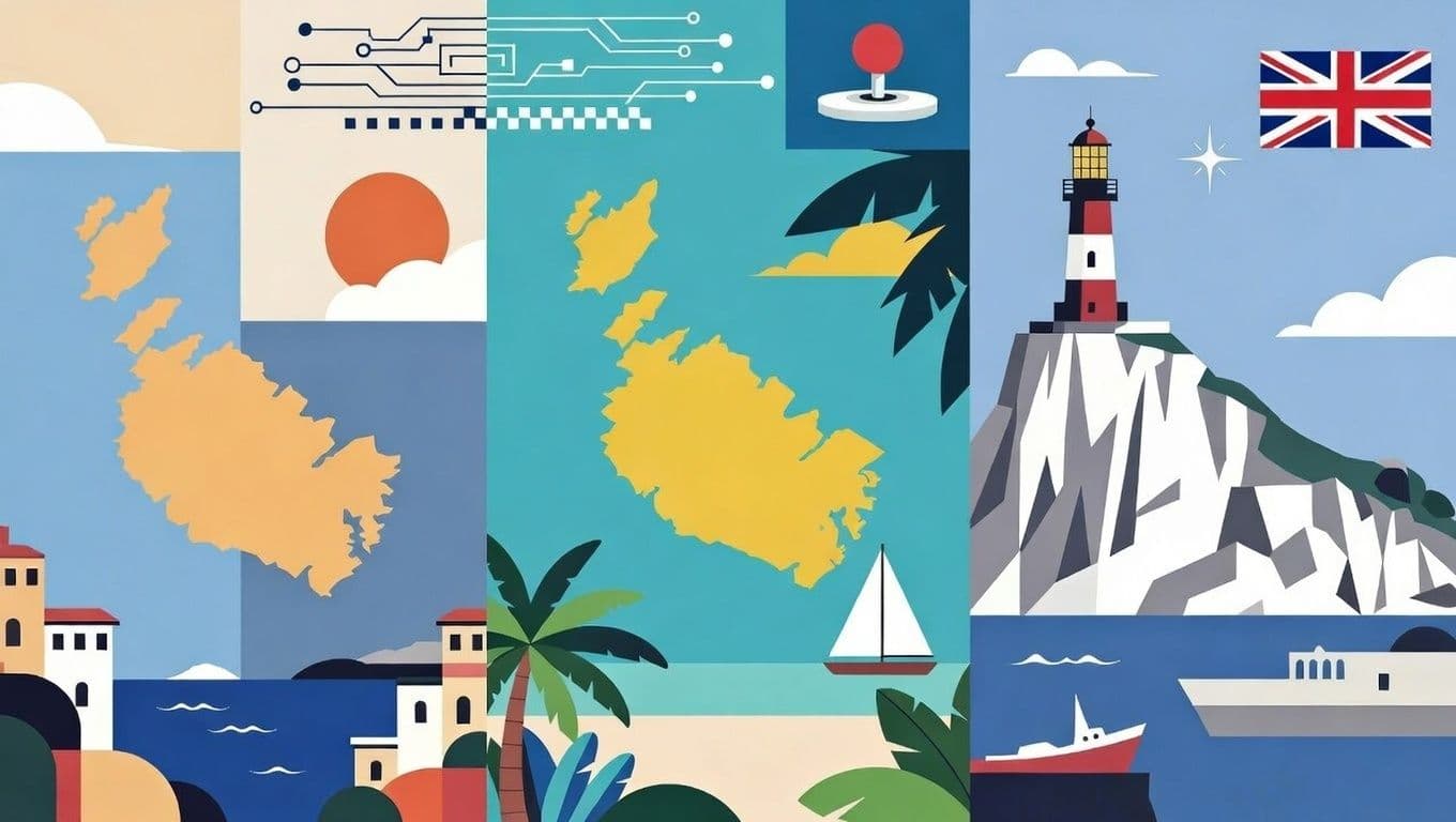 iGaming licensing concept showing Malta, Curacao, and Gibraltar comparison