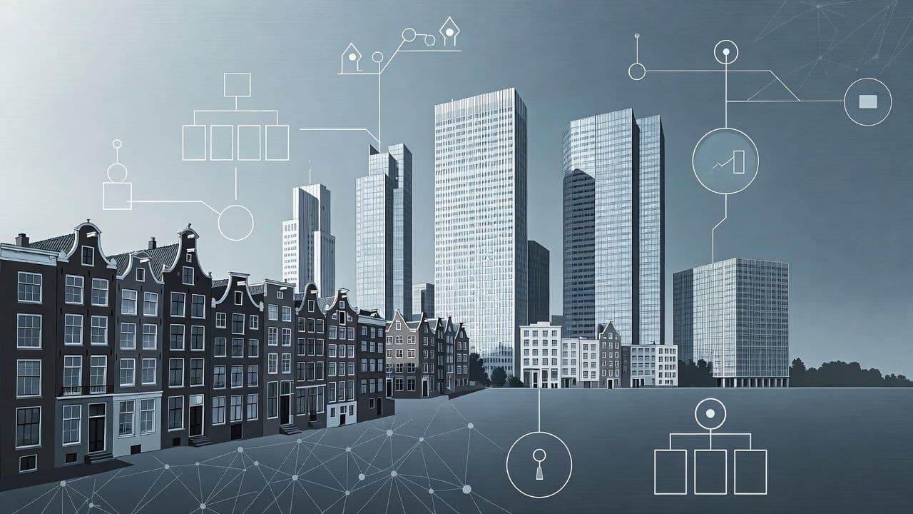 Amsterdam canal houses and financial district representing Netherlands BV holding company formation and participation exemption
