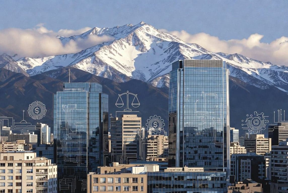 Santiago Chile financial district with Andes mountains representing CMF fintech licensing enforcement and crypto exchange regulation
