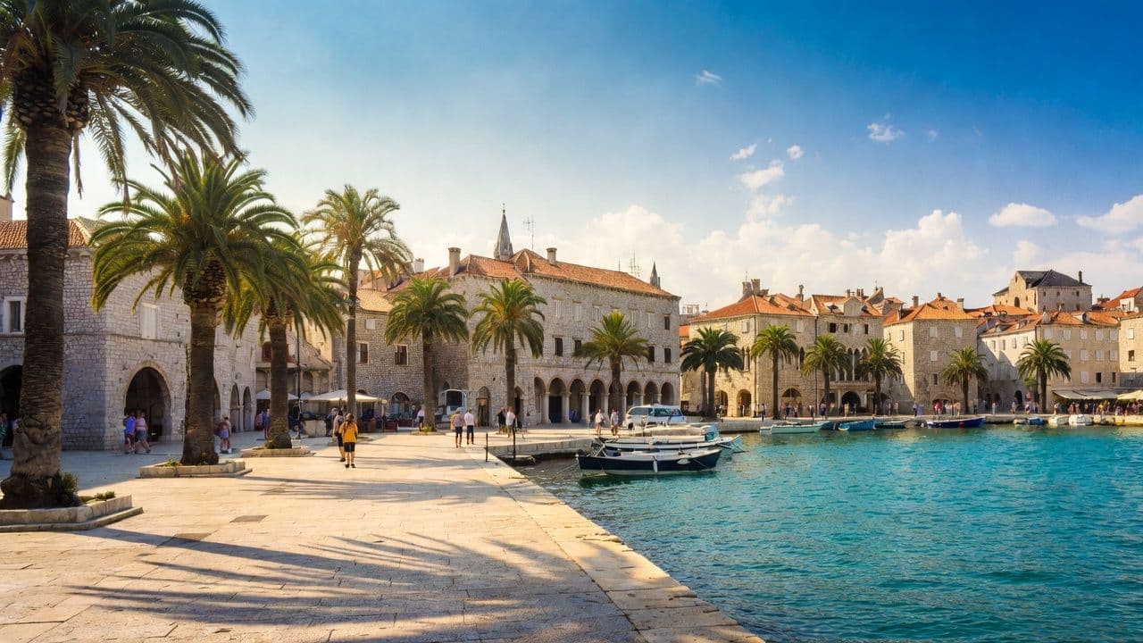 Split Croatia waterfront with historic stone buildings and Adriatic Sea under clear skies
