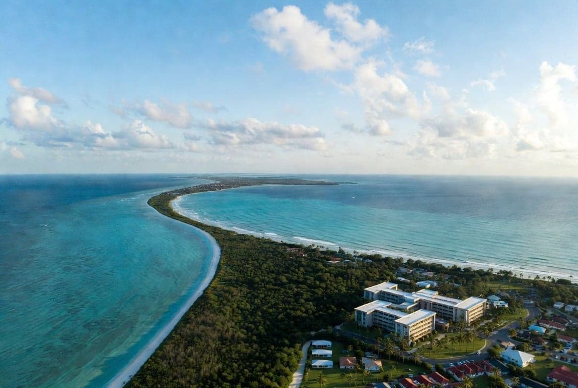 Caribbean and British island jurisdictions shown on a maritime map with corporate filing documents overlaid