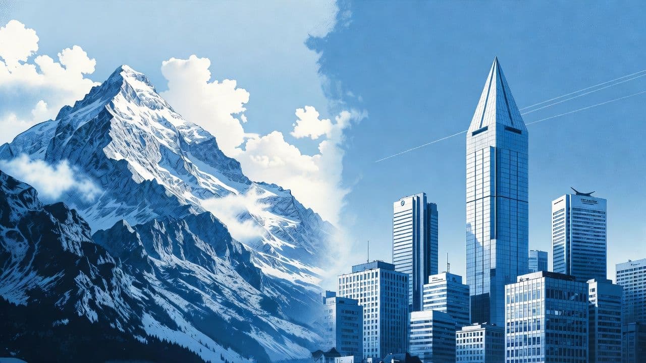 Swiss Alps with Zurich financial district representing FINMA crypto regulation