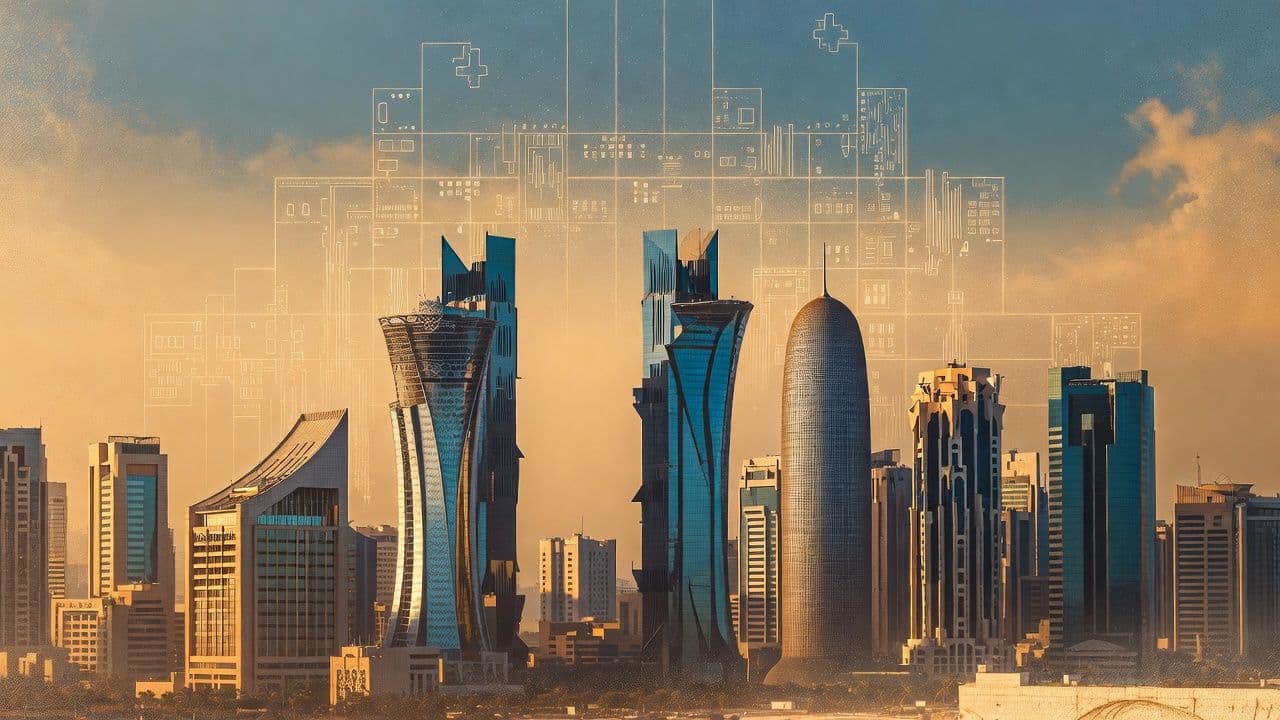 Doha financial district skyline with QFC buildings representing Qatar digital asset licensing and tokenization framework