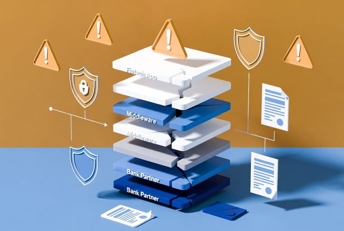 Embedded finance licensing decision framework showing agent model versus direct authorization with regulatory enforcement examples from US UK and EU