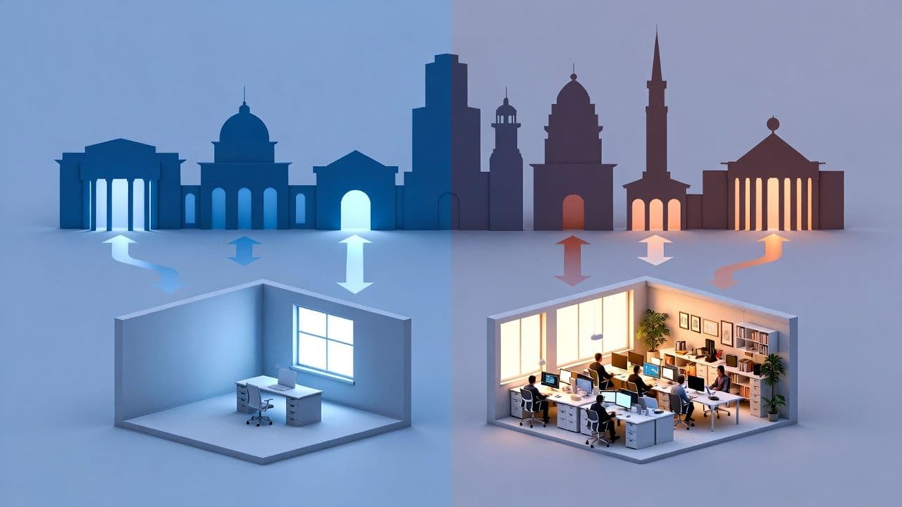 Economic substance requirements across global jurisdictions with office and employee imagery
