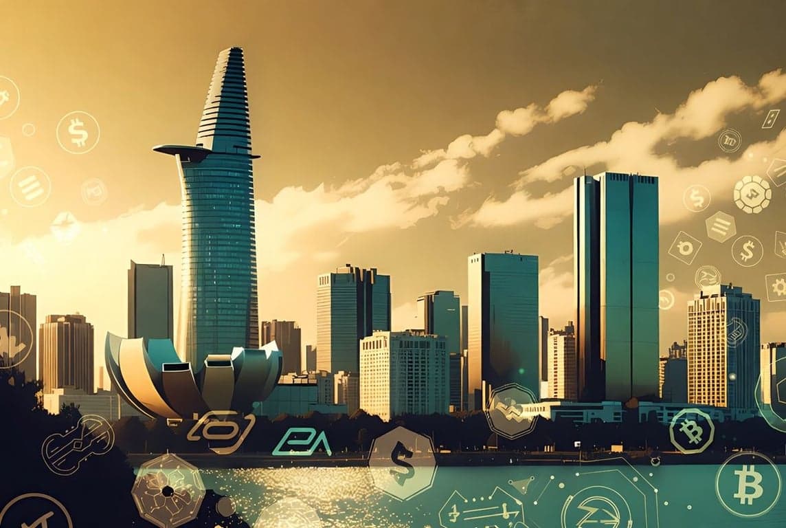 Ho Chi Minh City financial district skyline representing Vietnam's new cryptocurrency exchange licensing requirements and VND 10 trillion capital threshold