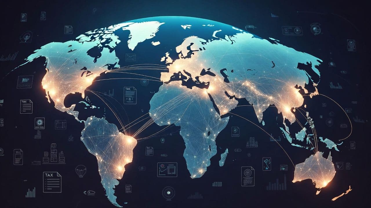 Digital world map showing VAT and GST rates across different countries for cross-border digital service providers